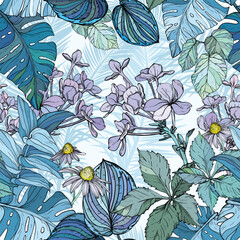 Elegant floral pattern, hand draw flowers