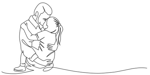 Fathers day line art vector illustration, father and daughter line art iloustration
