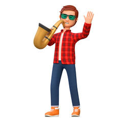 musician playing saxophone 3d character illustration