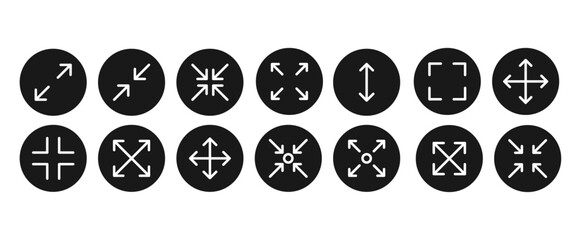 Fullscreen Mode Icons Set. Full Display Icons Collection. Screen Expansion Vector Icons. Fullscreen User Interface Icons. Full-Screen Visualization Icons. Vector Editable Stroke. 