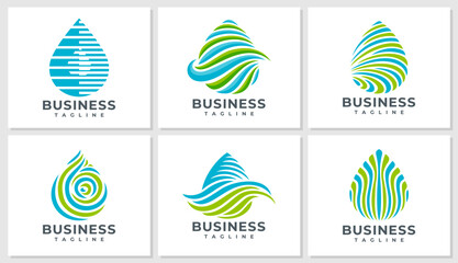 Luxury line abstract water drop logo design set