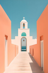  illustration of a church in an oldtown on a greek island - generative AI - obrazy, fototapety, plakaty