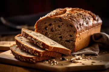 Keuken spatwand met foto loaf of bread on table, generative ai © viperagp