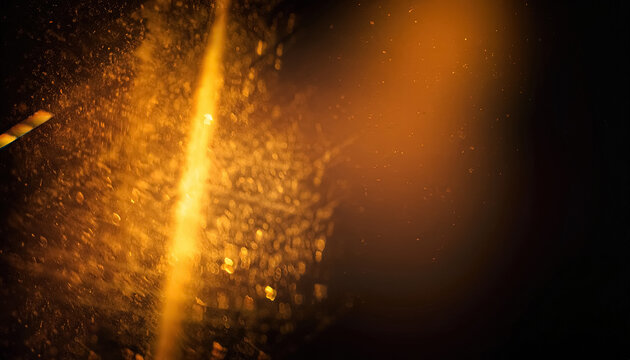 Gorgeous Blurred Lens Flare Rays and Bokeh Effect on Dark Black Abstract Background for Creating Atmospheric and Dramatic Designs, Vintage Film Flash Leak and Defocused Glare Overlay, Generative AI