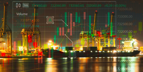 International trade, cargo, container, port economy, and stock market investment.
