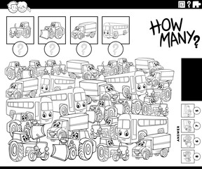 how many cartoon vehicles counting game coloring page