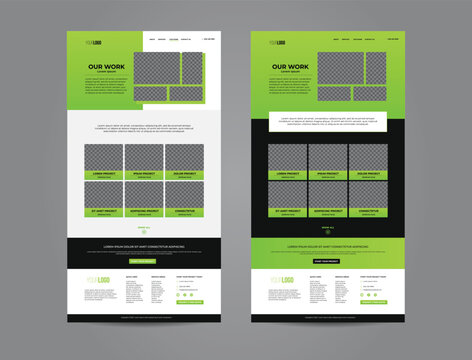 Set of website landing page design for gallery page with green color and photo template.