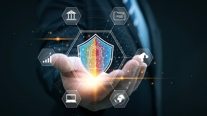 Security shield Lock Security Businessman Protect Concept.Cybersecurity concept, privacy security...