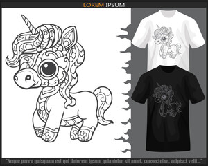 Unicorn mandala arts isolated on black and white t shirt.