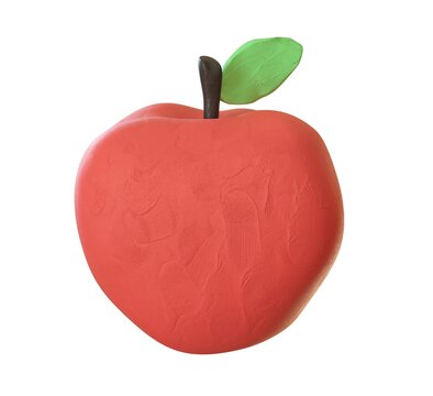 plasticine apple isolated on white background. 3d rendering illustration. fruit in cute cartoon style