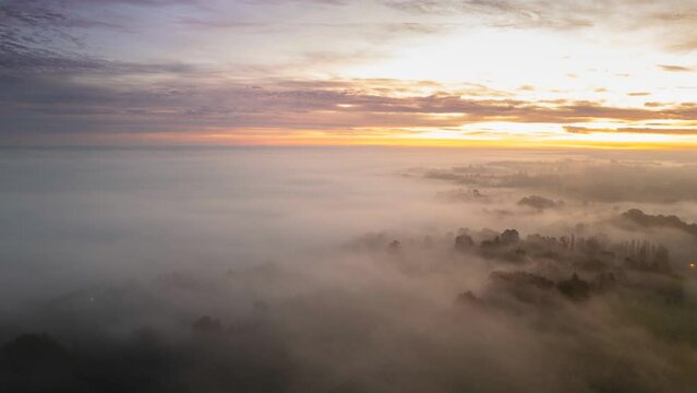 Hyperlapse sea of ​​mist in saint emilion at sunrise