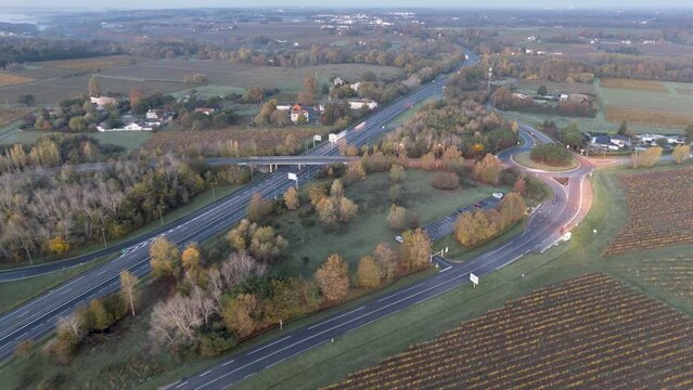 Aerial view above the road in the morning