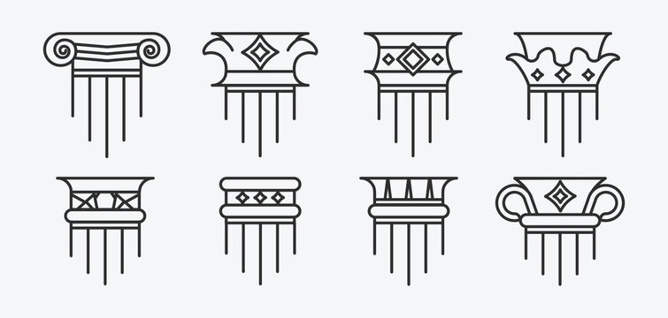 set of pillar logo line art icon design, various bundle architecture pillar logo design
