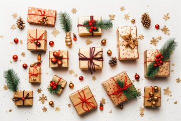 Charming image of a Christmas gift box, adorned with festive decorations and a bow, ready to spread joy and excitement during the holiday season. Generative AI.