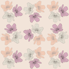 floral tile with cute botanical flowers