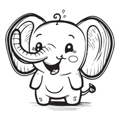 Cute Baby Elephant Animal For Coloring Book Or Coloring Page For Kids Vector Clipart Illustration