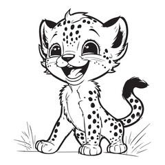 Cute Baby Tiger Animal For Coloring Book Or Coloring Page For Kids Vector Clipart Illustration