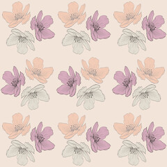 floral tile with cute botanical flowers