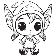 Cute Baby Elf For Coloring Book Or Coloring Page For Kids Vector Clipart Illustration