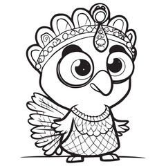 Fototapeta premium Cute Funny Bird Indian Style Animal For Coloring Book Or Coloring Page For Kids Vector Clipart Illustration