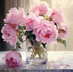 Fototapeta premium pink roses in vase, peony flower in vase