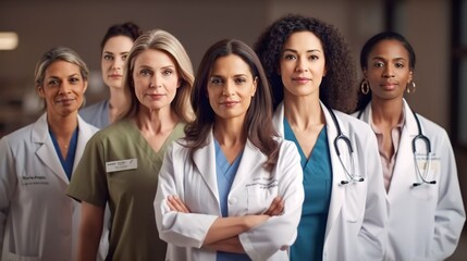 Portrait group of diverse Female Physicians Doctors together, Generative AI