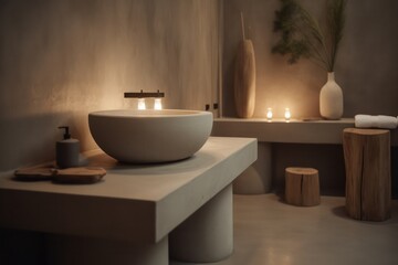 Naklejka na ściany i meble Inviting Designer Bathroom with Natural Colors, Merging Boho Scandinavian and Japandi Styles.