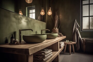 Cozy and Elegant Bathroom with Natural Colors, Fusing Boho Scandinavian Charm and Japandi Simplicity....