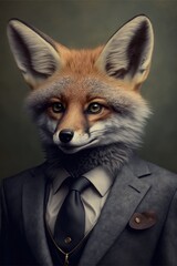Portrait of baby fox in a business suit. Generative AI