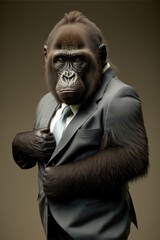 Portrait of baby gorilla in a business suit. Generative AI