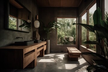 Close-up Details of an Elegant Bathroom, Fusing Boho Design, LED Lights, and a Luxurious Freestanding Bathtub....