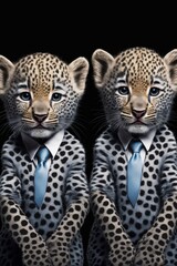 Naklejka premium Portrait of baby leopards in a business suit. Generative AI