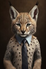 Obraz premium Portrait of baby lynx in a business suit. Generative AI