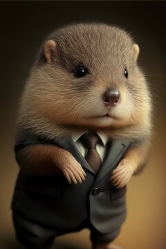 Portrait of baby muskrat in a business suit. Generative AI