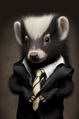 Obraz premium Portrait of baby skunk in a business suit. Generative AI