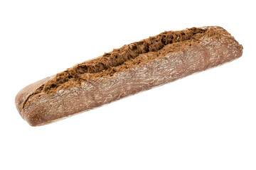Rye baguette isolated on white background