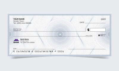 Blank Bank Check, Bank Cheque design with guilloche background