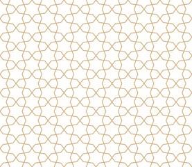 Abstract geometric seamless pattern in traditional Islamic style. Golden ornament with thin lines, oriental mosaic, subtle grid. Gold ornamental background. Modern minimal design for decor, wallpaper