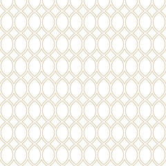 Luxury golden vector seamless pattern in oriental style. Simple linear gold and white geometric texture. Illustration of mesh, lattice, wavy grid, tissue. Elegant abstract background. Repeat design