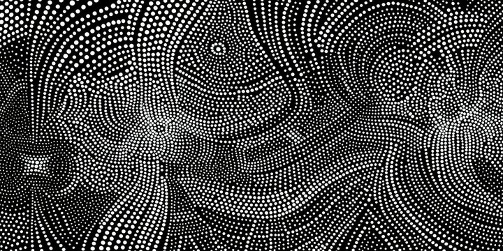 Seamless hand drawn small dense polkadot spots pattern in white on black background