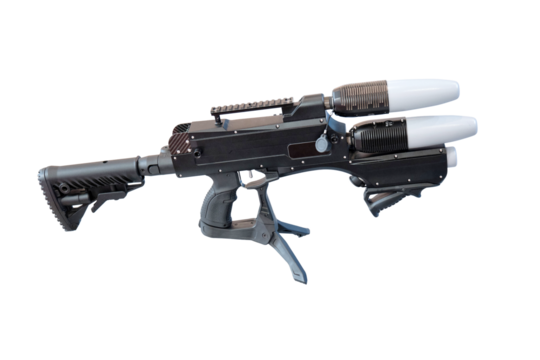 Anti-drone gun for protection against air attack, isolated on a white background. Weapons for shooting down drones, isolated on a white background - Powered by Adobe