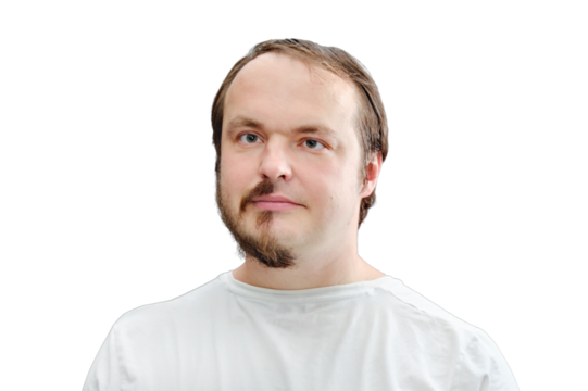 Before shaving and after, isolated on a white background. Collage portrait man with a half beard, isolated on a white background. Face man 35-40 years