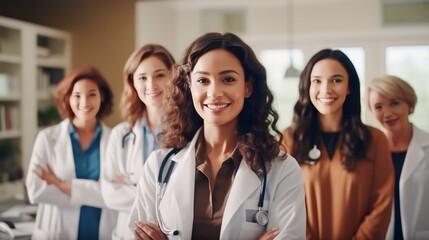 Fototapeta premium Portrait group of diverse Female Physicians Doctors together, Generative AI