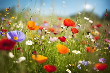 Fototapeta premium Summer meadow flowers, generative ai