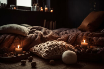 romantic mood by candle light for relaxation in the bedroom generative ai