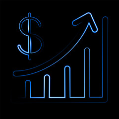 Vector isolated illustration of growing graph with neon effect. Financial success. Growth graph of earnings.