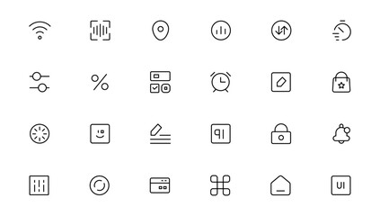 Pixel Perfect. Basic User Interface Essential Set. Line Outline Icons. For App, Web, Print. Editable Stroke. Pixel Stroke Wide with Round Cap and Round Corner