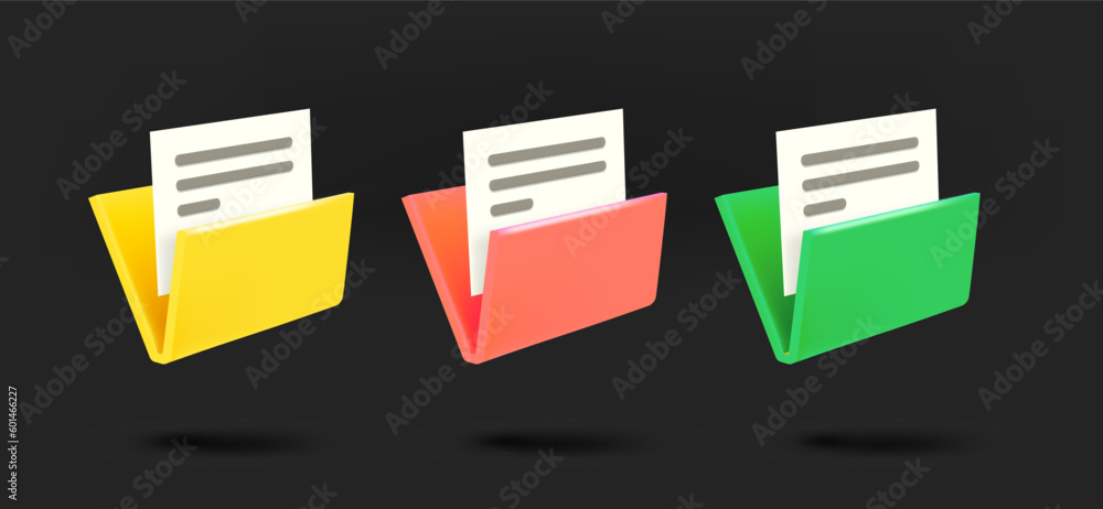 Leinwandbilder different color folder icons collection. 3d vector isolated on black background
