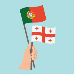 Flags of Portugal and Georgia, Hand Holding flags