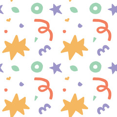 Hand drawn seamless vector birthday pattern with abstract shapes modern pattern on white background